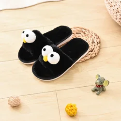 Теплые детские тапочки с забавными большими глазами, зимняя пушистая мягкая детская обувь