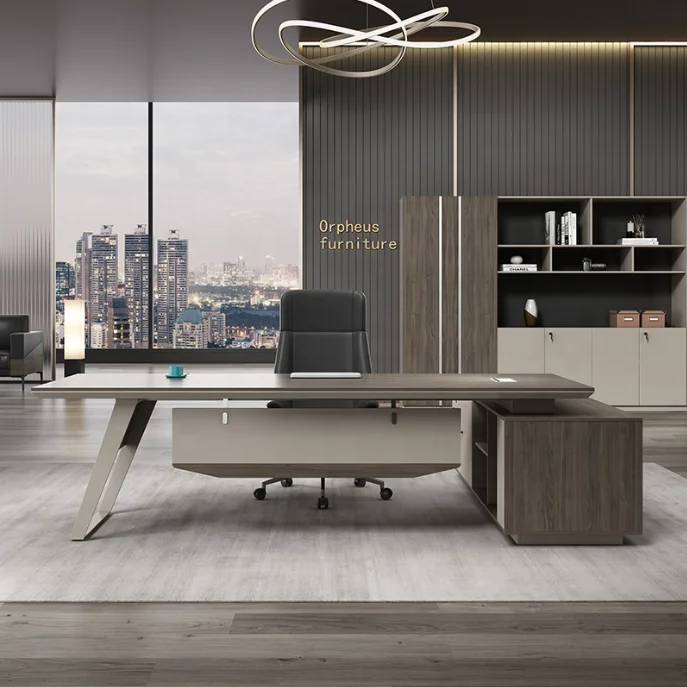 High end L shape boss luxury wooden metal desk sectional office furniture rustic modern executive chairman office desk