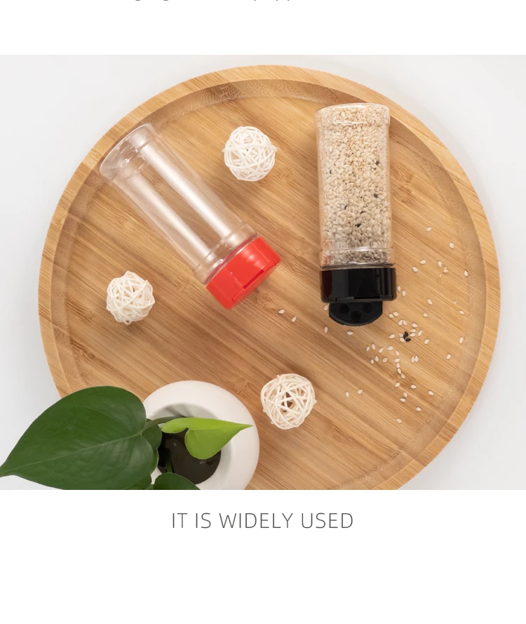 Wholesale 100ml clear plastic spice bottle seasoning packaging salt and pepper bottle with double sided lid