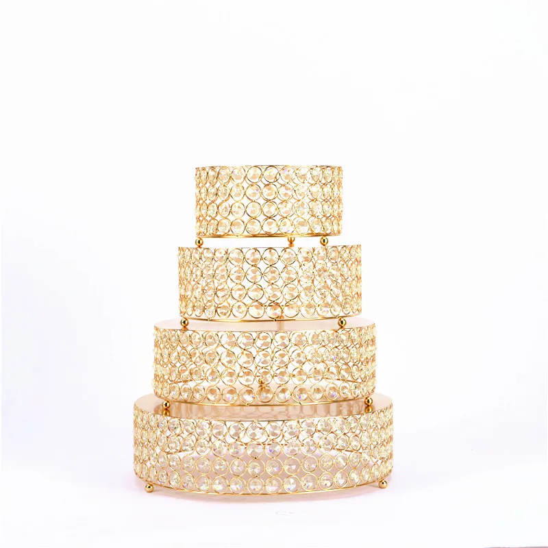 Luxury Round Gold Metal Birthday Dessert Stand Set Wedding Handmade Pearl Crystal Beads Gold Cake Stand