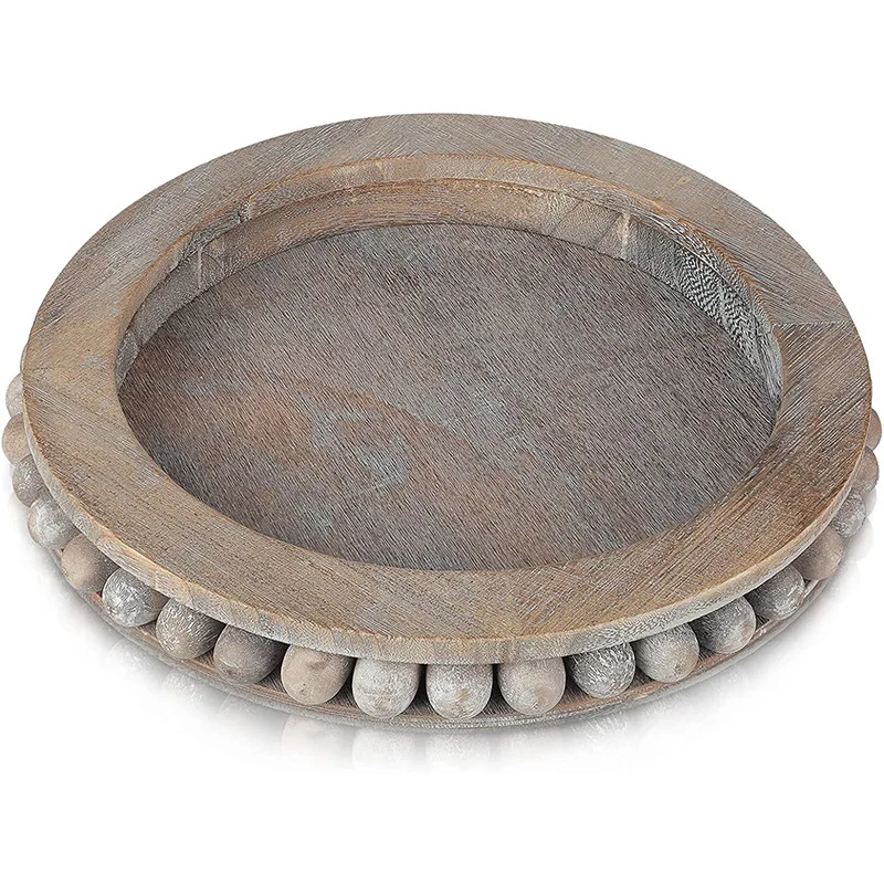 Wooden tray Vintage decorative ornaments round beaded wood tray for Candle Flower Food