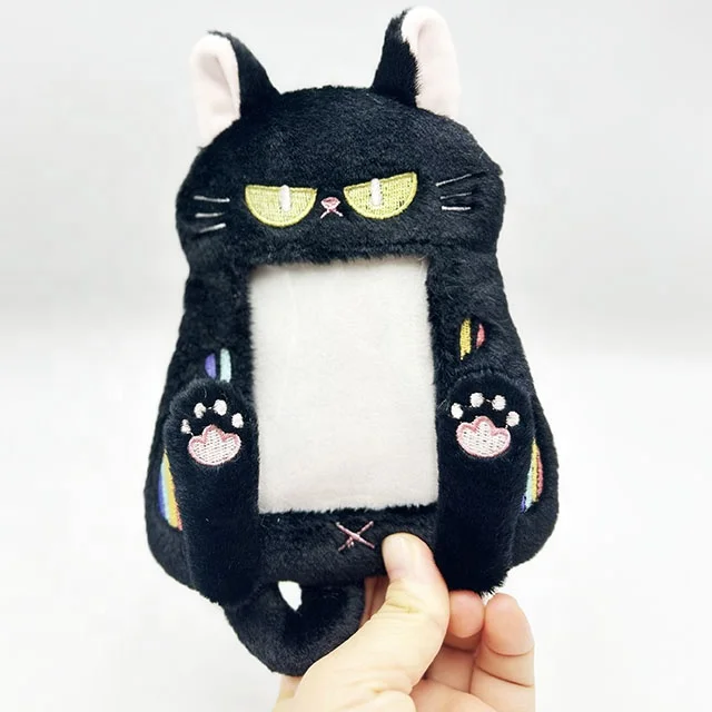 Hot selling customized OEM Plushies Stray kids Black Cat animal feature plush photo card holder