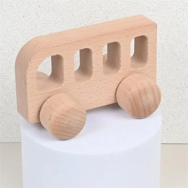 New educational wooden toys Baby Comfort Cartoon Animal Car Inertia Return Car Simulation Wooden Car Model Sliding Toy