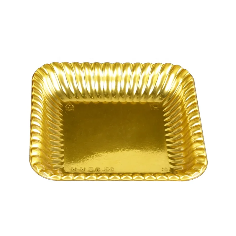 Lesui rectangle square wholesale wedding party plastic food serving golden tray for food takeaway
