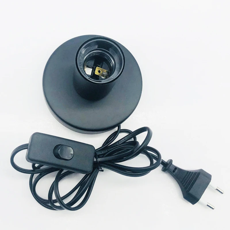 Factory Outlet Polished Metal Desktop Lamp Base E26 E27 Screw Light Bulb Holder With Black Cord 304 Switch Plug