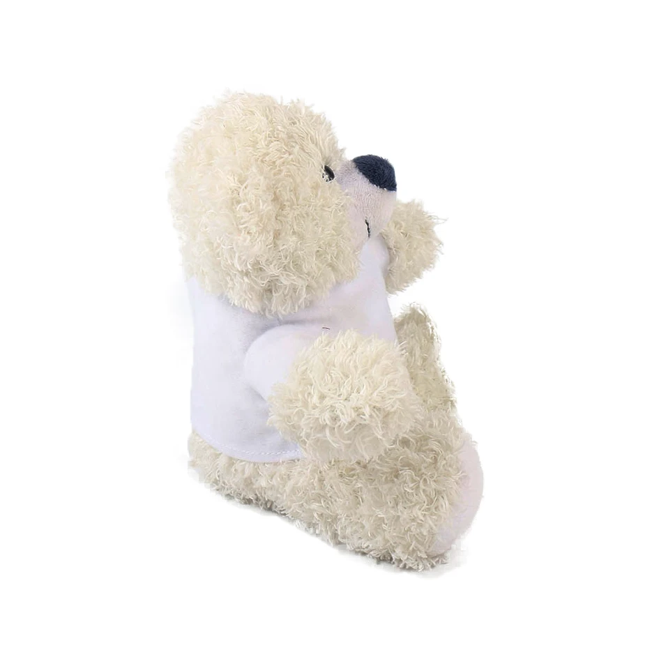 Small cute white teddy bear plush toy with white T-shirt