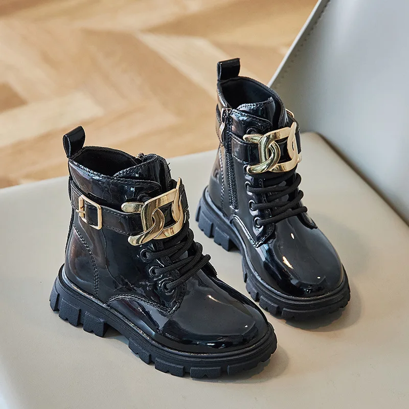 2023 Spring Autumn Kids Shoes PU Sweet Princess Teenagers Girls Flat Martin Boots