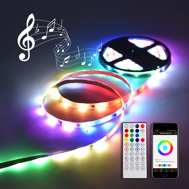 
Tuya Wifi Smart Digital 12V LED Strip, IP44 40 Keys Remote Controller Music Sync LED Strip 5050 RGB 
