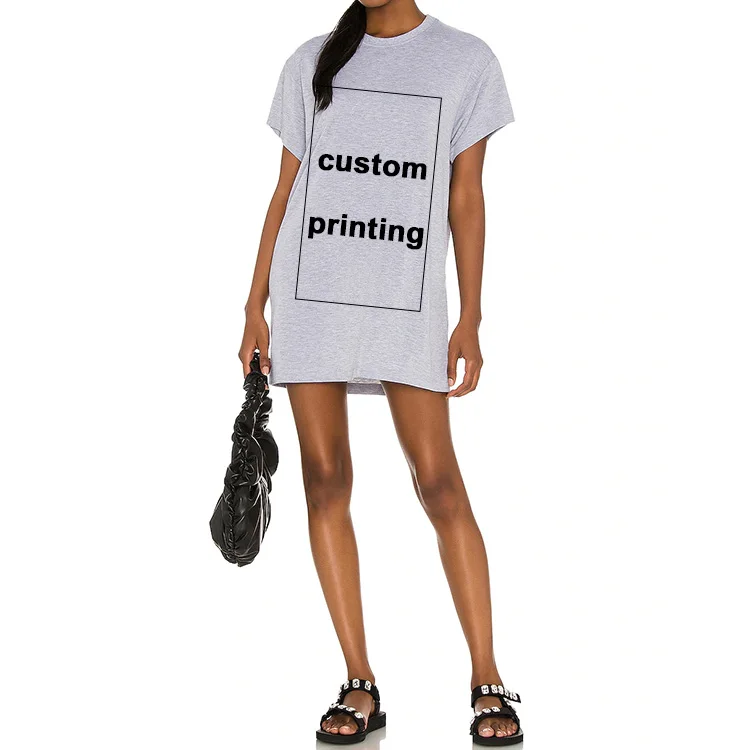 Wholesale Oversized Anime Plane Plain Blank Bulk Custom Direct To Garment Printing Designer Cotton Women Long T Shirt Dress