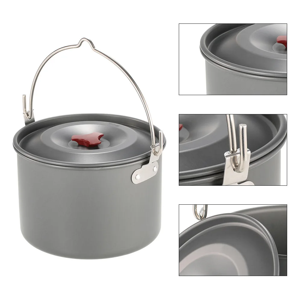 4L Kitchen Aluminum Alloy Cookware Tableware Outdoor Picnic Cooking Tourism Fishing Soup Pot Camping Hanging Single Pot