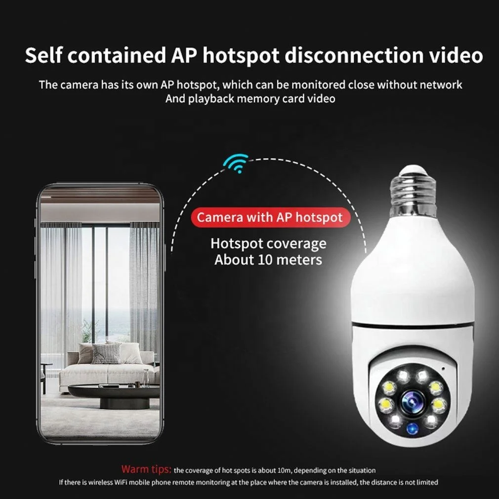 Shingel Color Night Vision Wireless Wifi Camera Smart Security Camera 1080P 360 Rotate Wifi IP PTZ Light Bulb Camera For Outdoor