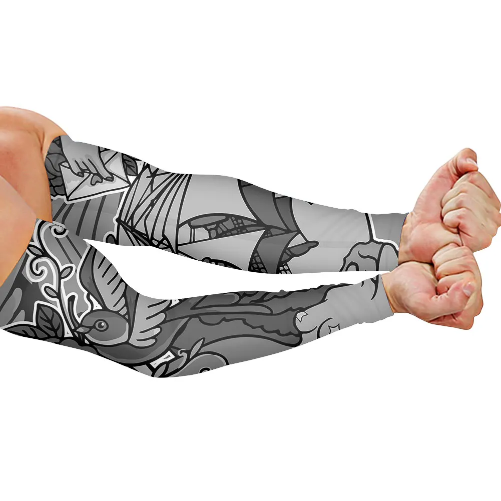 2021 Cool Design Tattoo American Samoa Arm Sleeve Grey Matching Birds Printed For Men Anti-uv Half Sleeve Riding Sunscreen