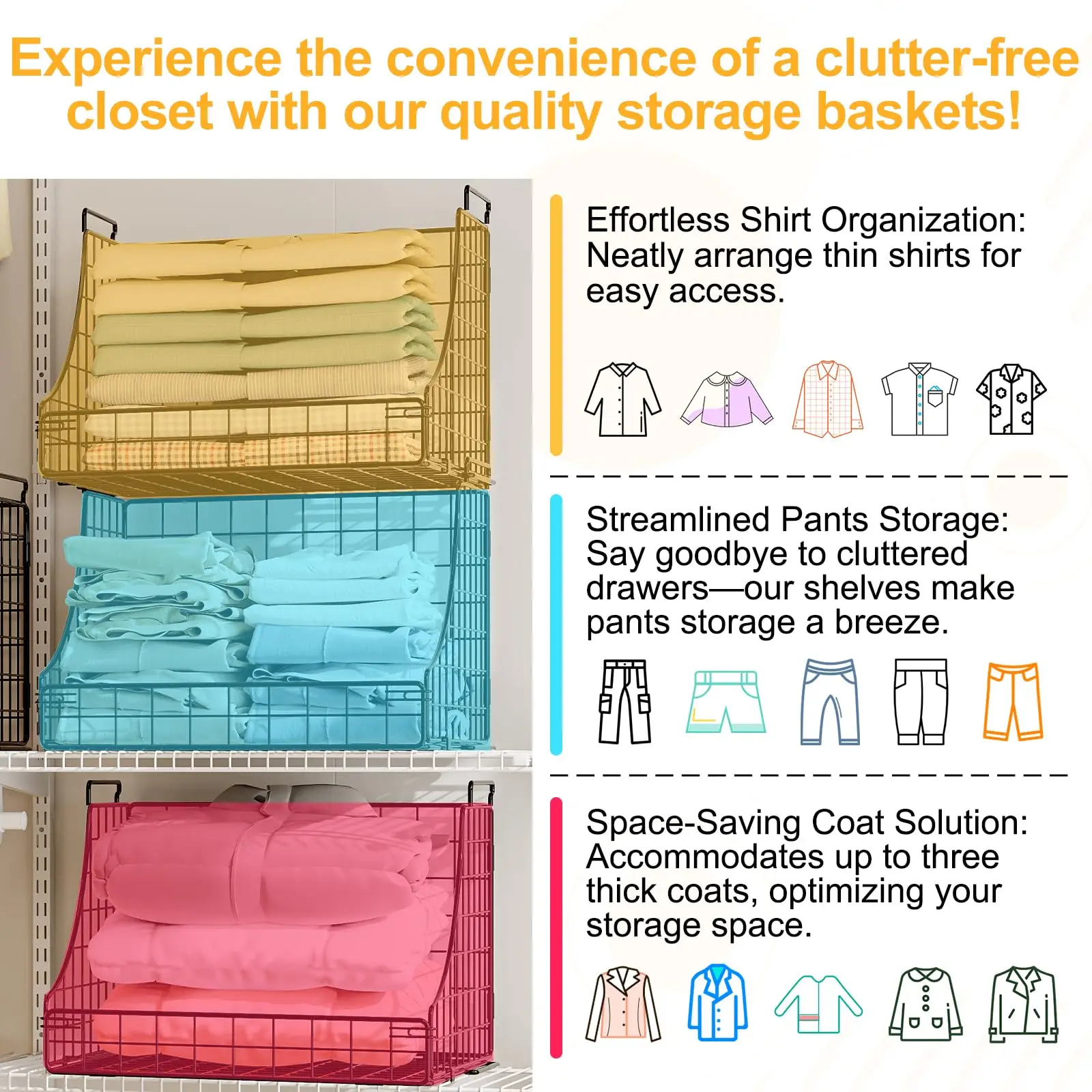 Hot sale Stackable Storage Bins 4 tier Sliding Closet Organizers and Drawer Storage Shelves for Jean Pants Sweaters wire holder