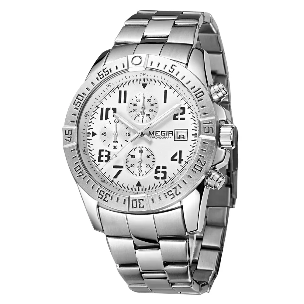 MEGIR 2030 Fashion Sliver Montre Homme Business Men Quartz Watches