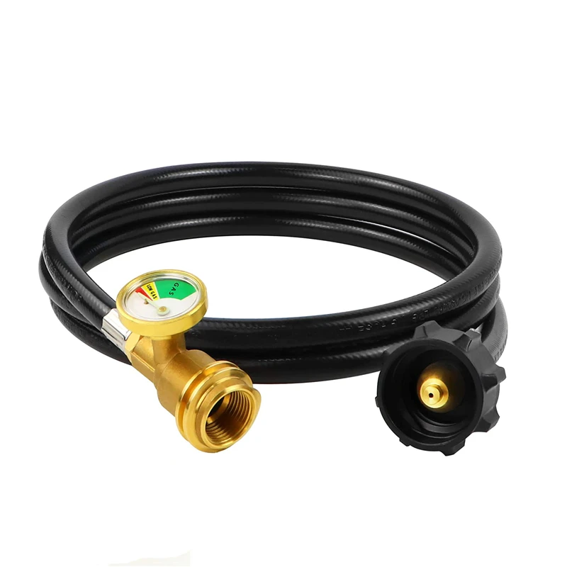 6FT  Propane Tank Extension Hose with Gauge-Leak gague for Camping Stoves and Outdoor Heaters