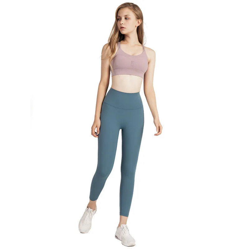 Оптовая продажа, женские облегающие леггинсы lulu для йоги телесного цвета с высокой талией, быстросохнущие облегающие спортивные Леггинсы для бега и фитнеса