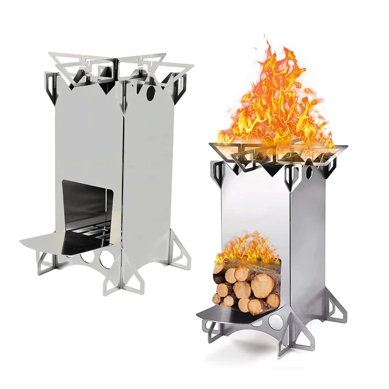 Portable Stainless Steel Folding Outdoor Camping Equipment Backpacking Rocket Wood burning Stove