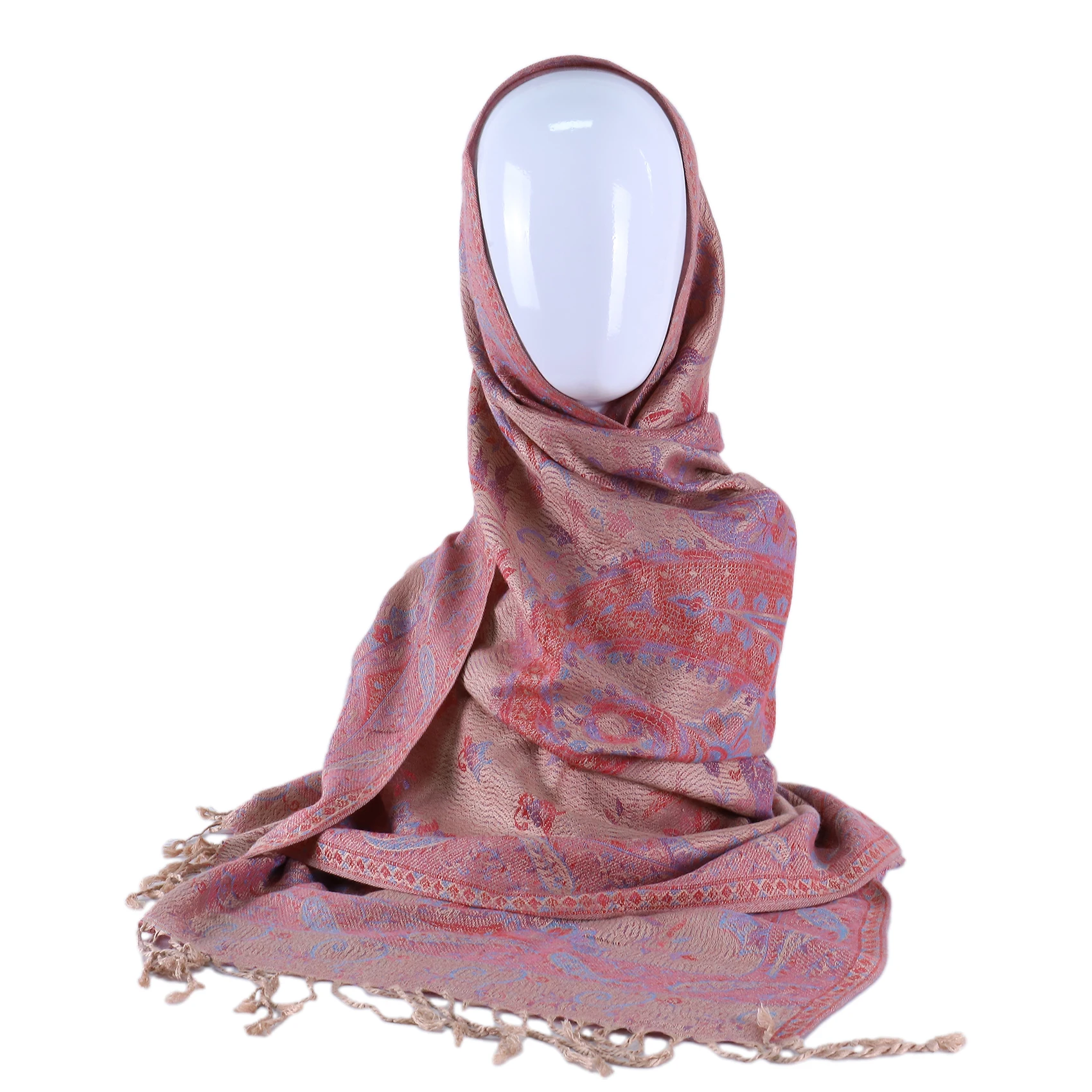 Luxurious Muslim Cashew Jacquard Big Paisley Soft Pashmina Plaid Tassel Cashmere Scarf for Women