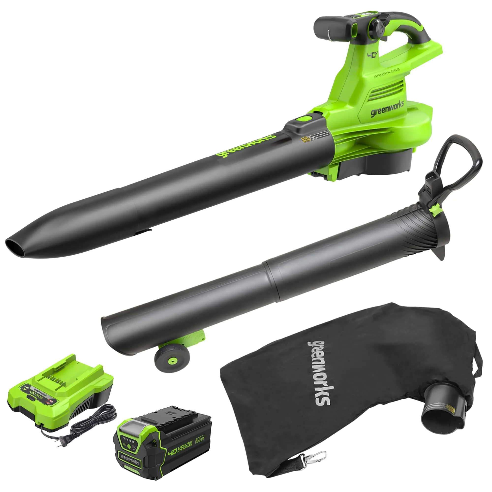 40V 230 MPH 505 CFM Cordless Brushless Leaf Blower/Vacuum with 5.0Ah Battery and Charger