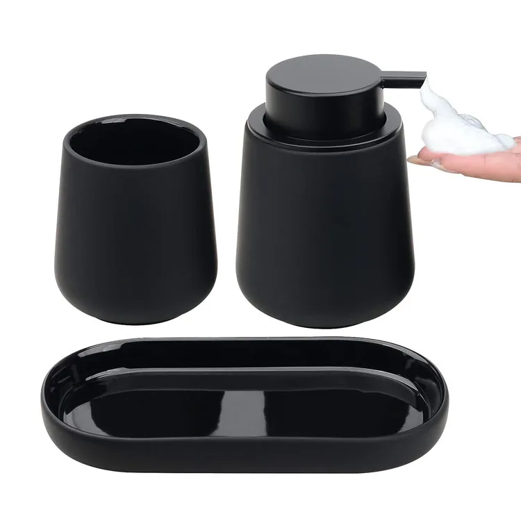 BX bathroom accessories set 3 pcs ceramic bathroom soap dispenser set black bathroom decor