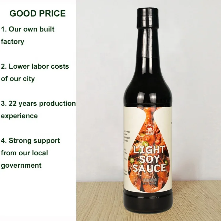 Natural Brewed Seasoning Non-GMO Halal Sauces Soya Arabic Muslim Market OEM Wholesale Condiment 500 ml Light Superior Soy Sauce