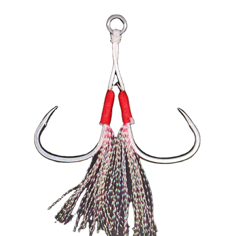 High carbon salt water fishing  assist hooks  jigging assist  hooks with tinsel