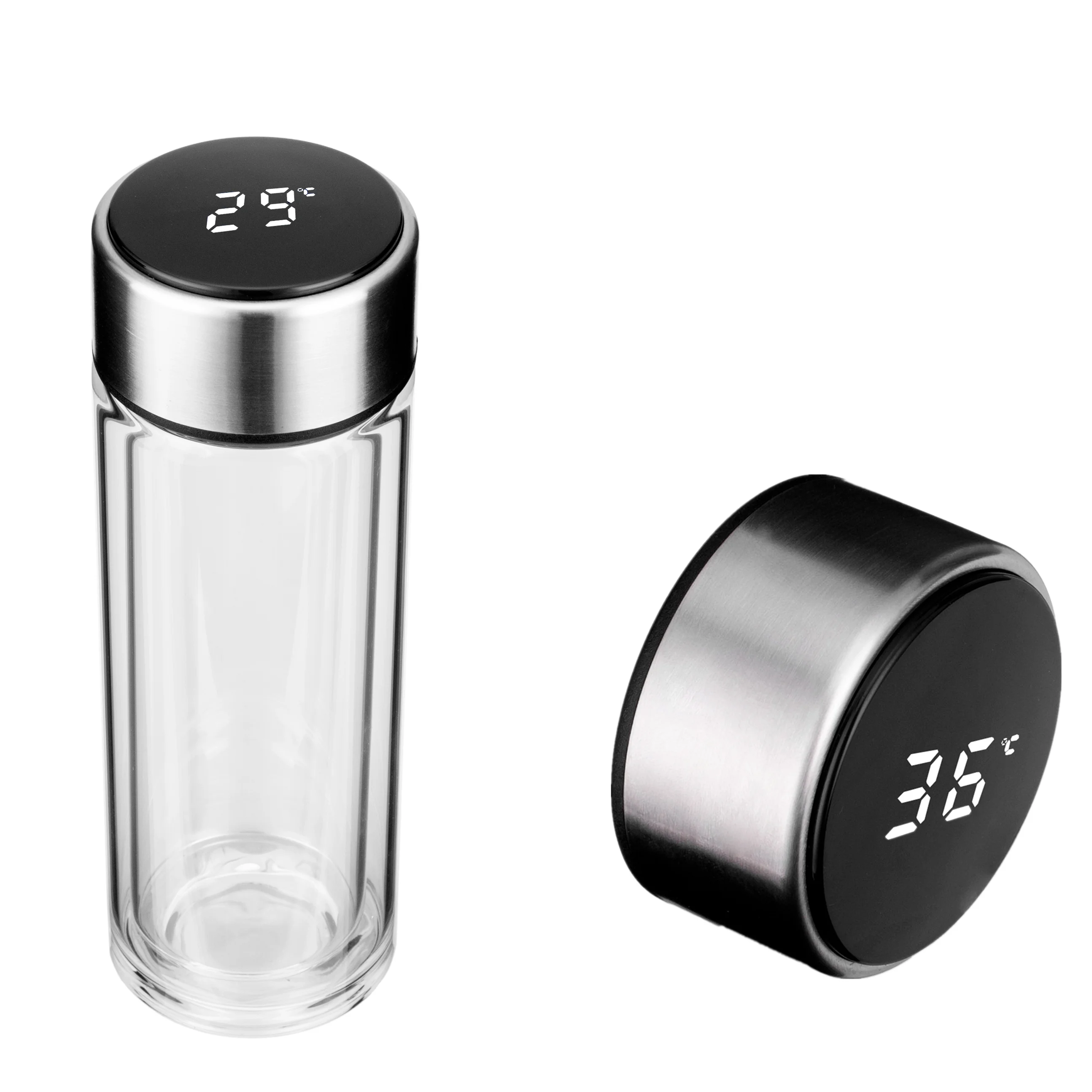 
Double walledl intelligent temperature sensing high borosilicate glass with stainless steel cover 