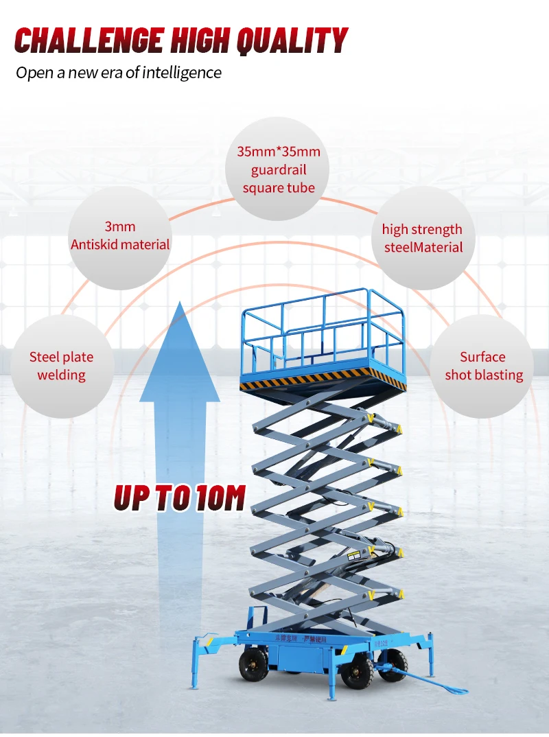 6m 8m 10m 12m 14m 18m 500Kg 1T 2T capacity Electric mobile scissor lift man lift mobile  lifting platform