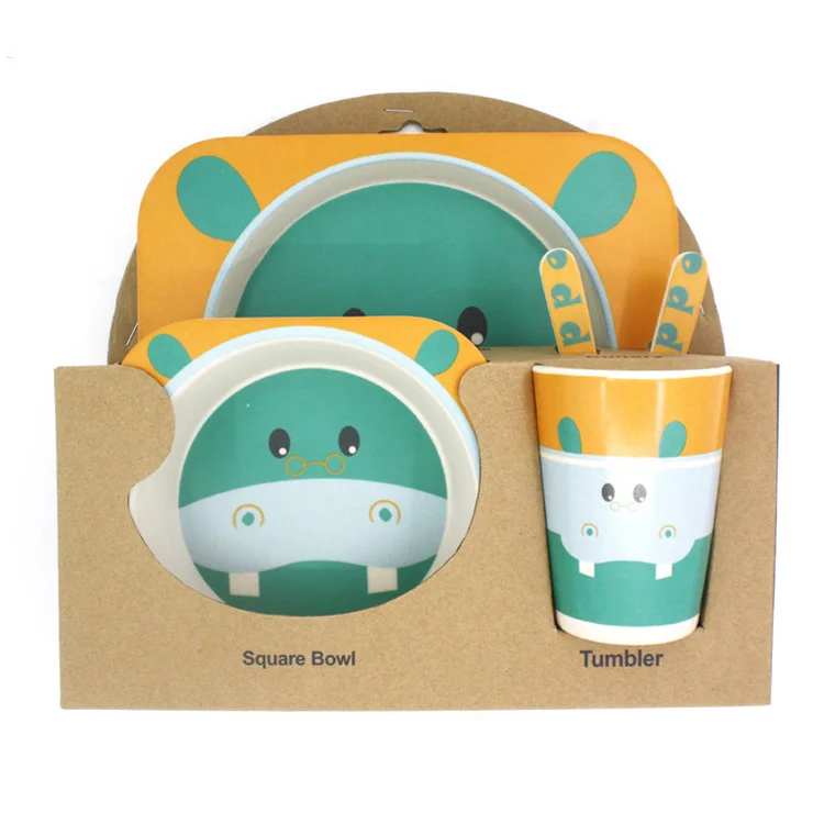 5PC Bioderadeble melamine 100% bamboo eco tableware for children