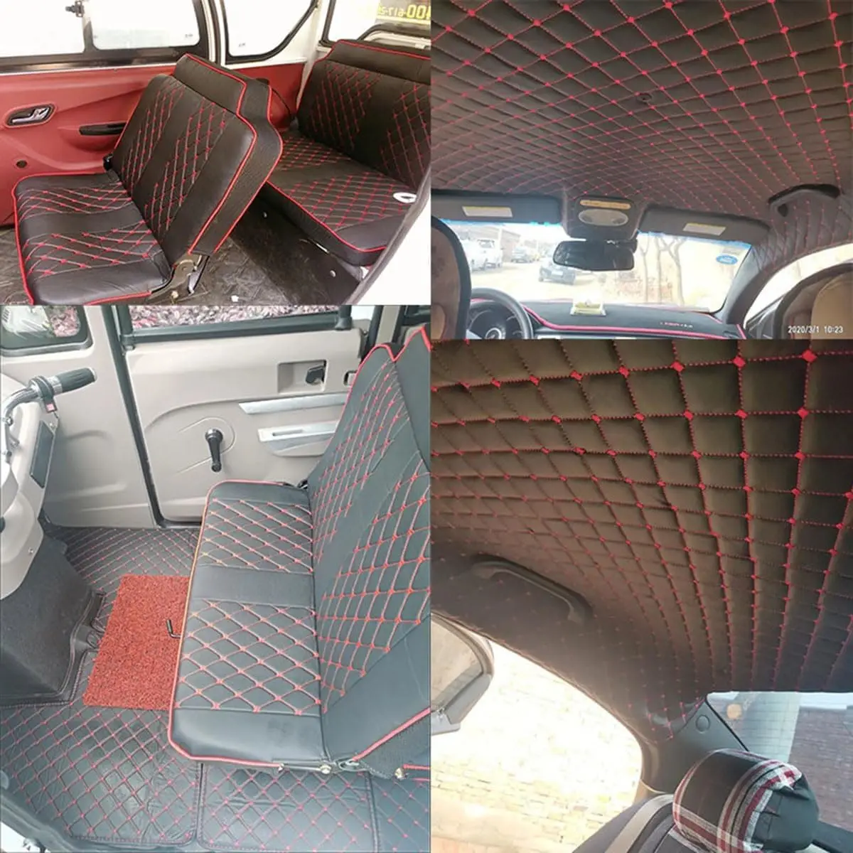 Diamond Sponge Quilted Embroidery Leather Fabric With Stitching