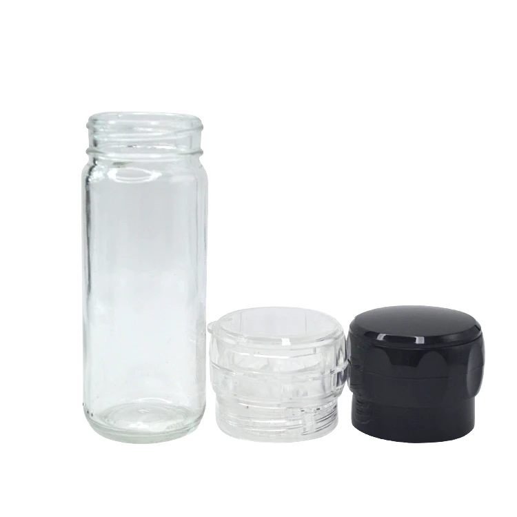 Hot Selling Glass Spice  Bottle Sustainable 100ml Acrylic Plastic Lid Glass Herb Sesame Jars For Wholesale