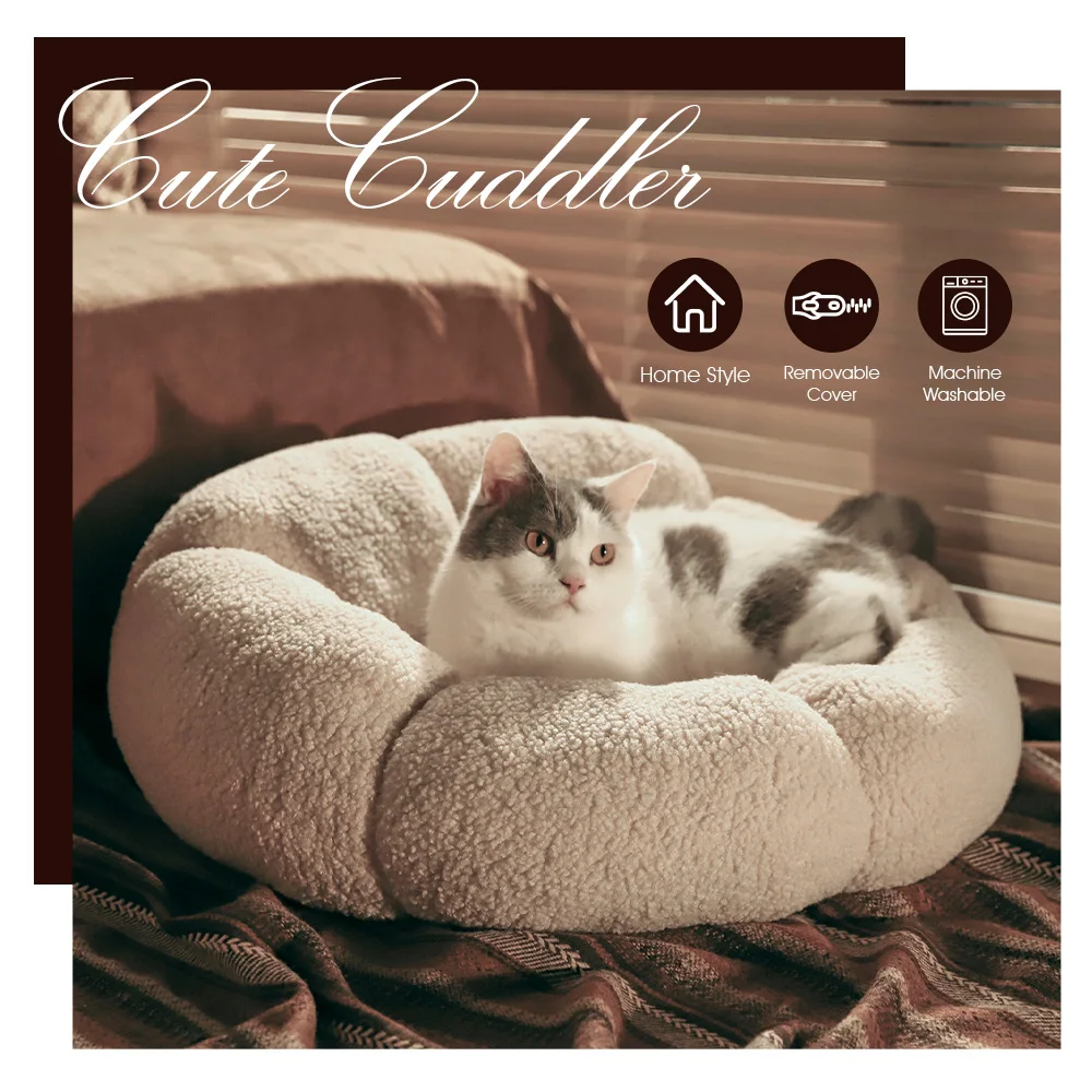 Petstar Pet Bed Home Style Non Slip Cute Cuddle Dog Cat Bed Teddy Plush Round Cat Bed