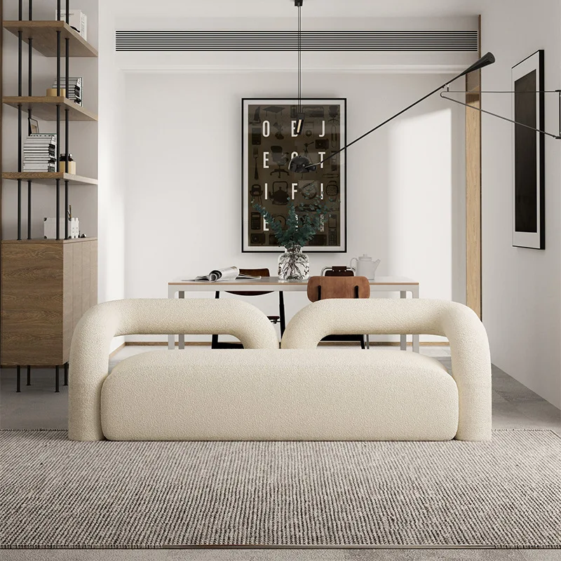 Modern Luxury Nordic Style 2-3 Seat Fabric Sofas Single Curved White Chesterfield Couch Hotel Polart fleece Fluffy White Sofa