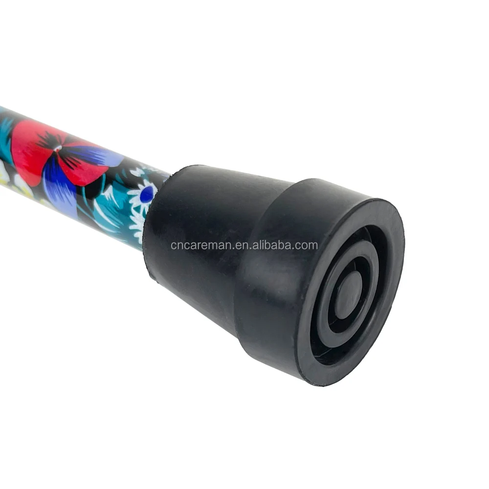 Derby Wood Handle Aluminum Folding Walking Stick Cane Non-slip Rubber Base Colorful Flower Blossom Floral Pattern Women Foldaway