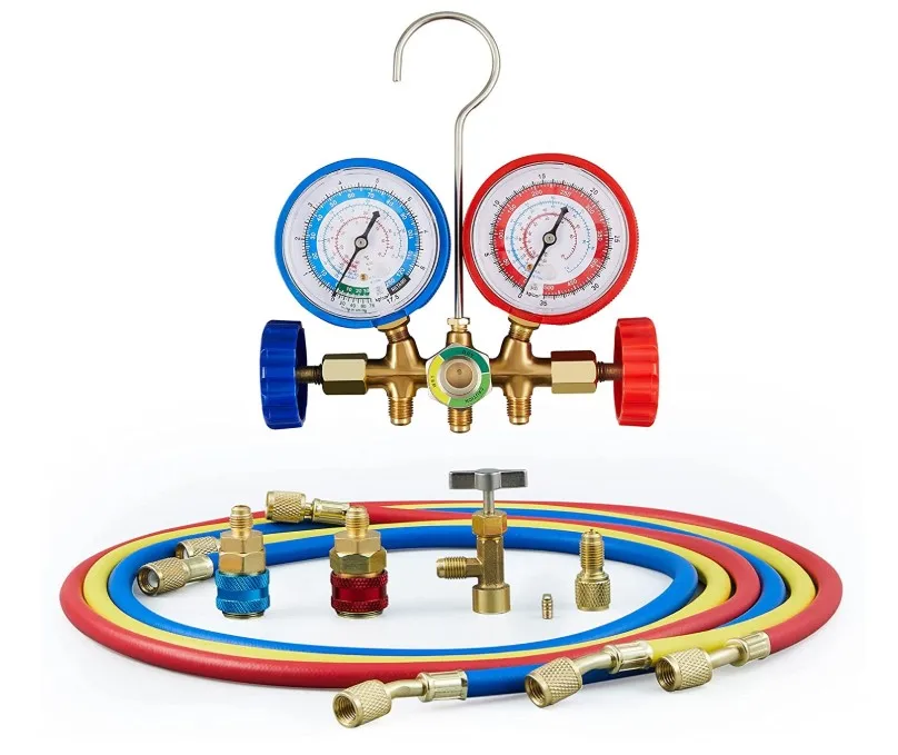 Freon Charging hose set 3 Way AC Manifold Gauge Set for Freon Charging Fits R134A R12 R22 and R502 Refrigerants