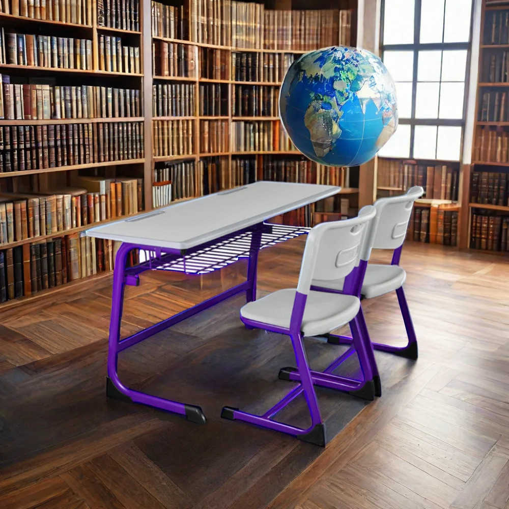 Elementary School classroom Double Seat Student Desk with wood chair for study in Bedroom or Classroom Setting