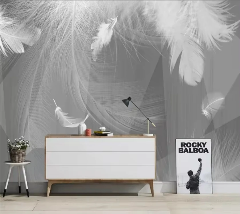 Custom Wallpaper Black White Gray 3d Geometric White Feather Art Mural Modern Living Room Bedroom Wall Papers Home Decor