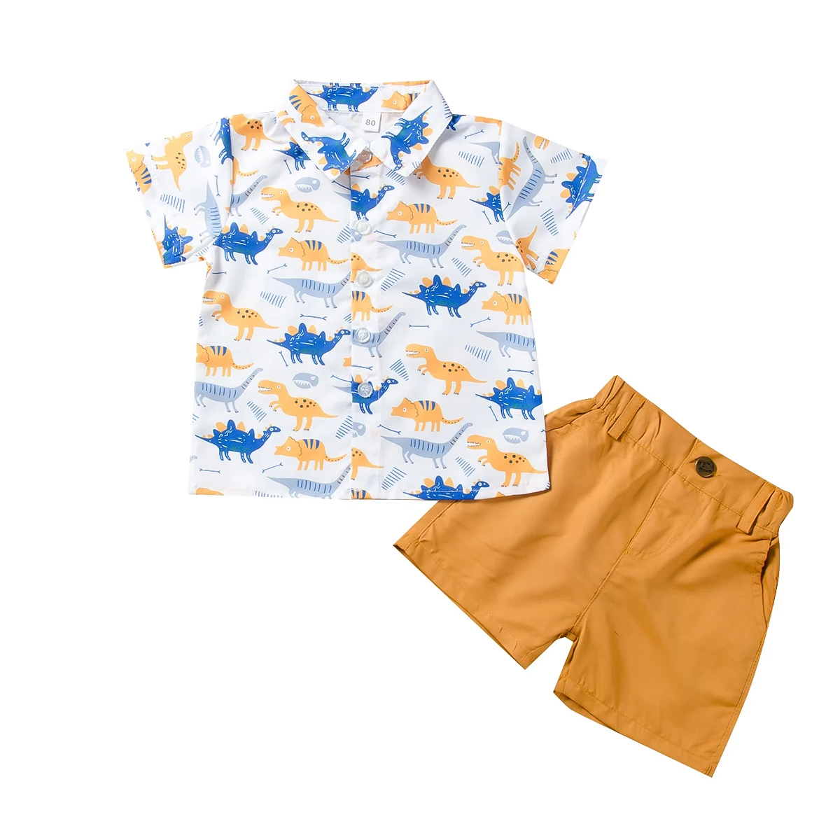 
2021 new design boy cartoon summer suit animal printed shirt tops + yellow shorts suit lovely kids clothing suits 