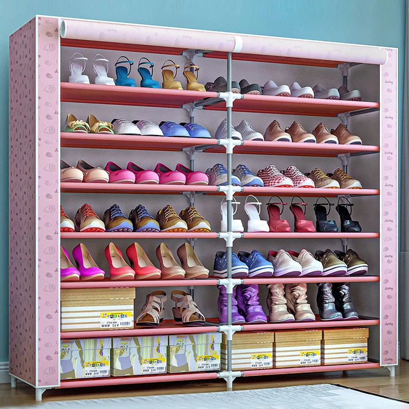 SuoErNuo 2 rows of 7 layers of 14 cloth shoe cabinet entryways shoe rack home non-woven space saving fabric shoe rack