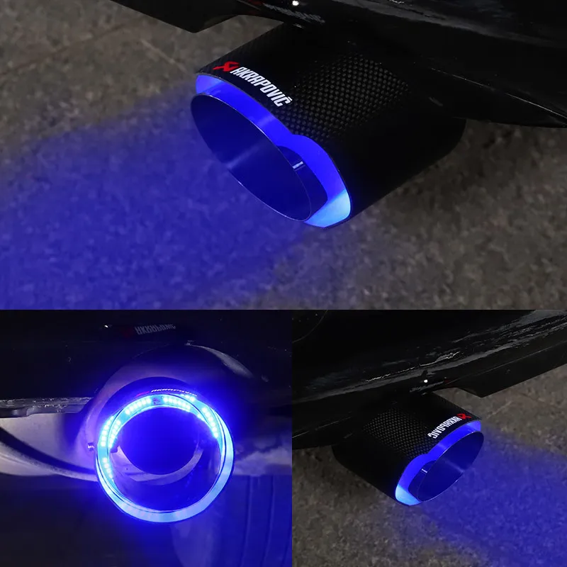 Carbon Fiber Universal Car Led Exhaust Muffler Tip Tail Pipe Red/blue Light Car Refit Single Outlet Straight Throat Exhaust Pipe