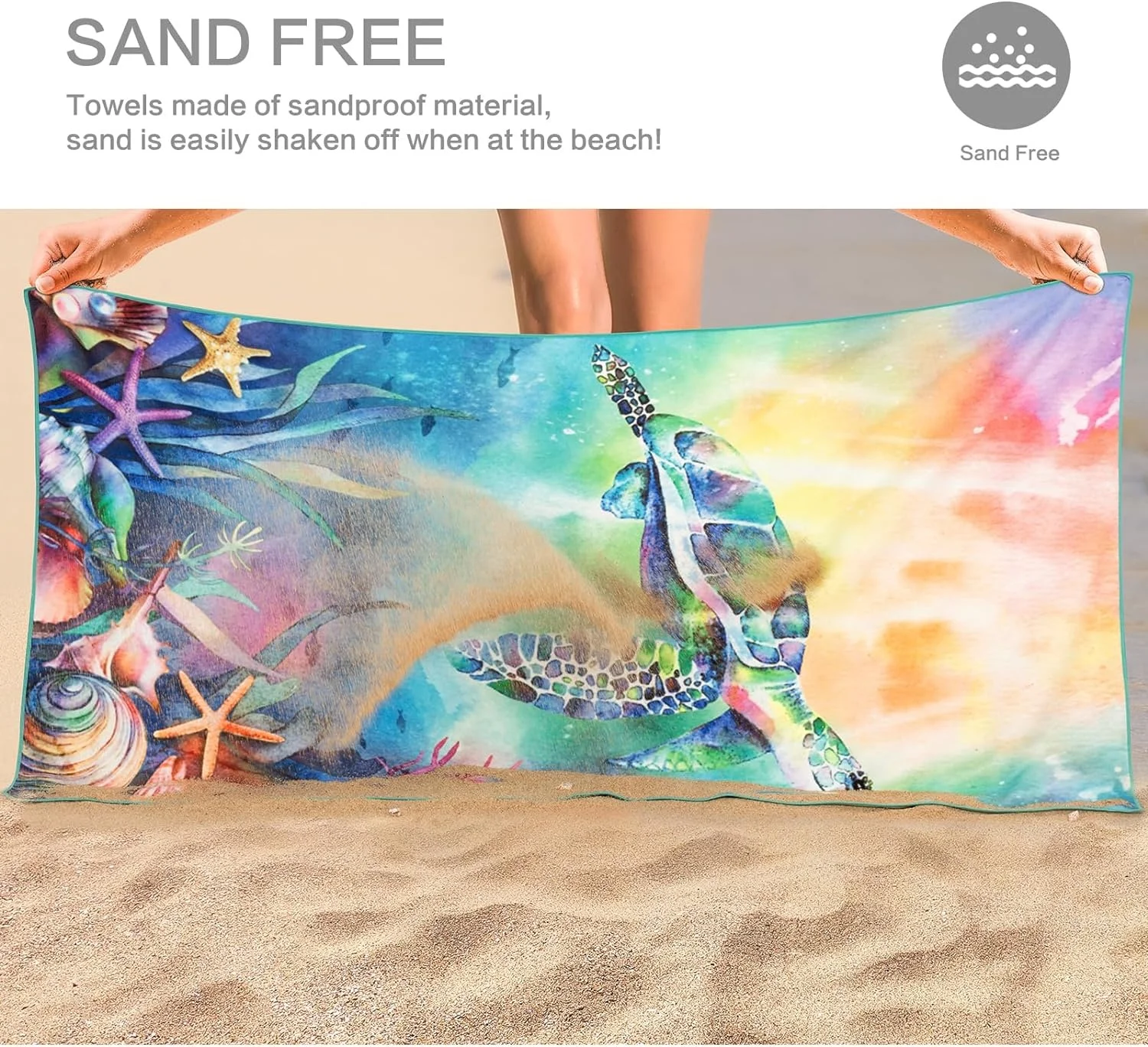 Turtle Tropical Blue Colors with Unique Design Extra Large Towels With Logo Custom Print Microfiber for Kids Adult Beach Towel