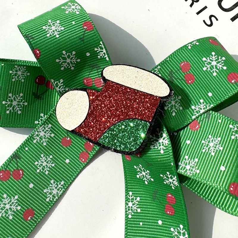 Christmas Hair Ties Ribbon Swallowtail Bow HairClip Elastic Bling Ponytail Holders Rope Holiday Accessories Kids Hair Scrunchies