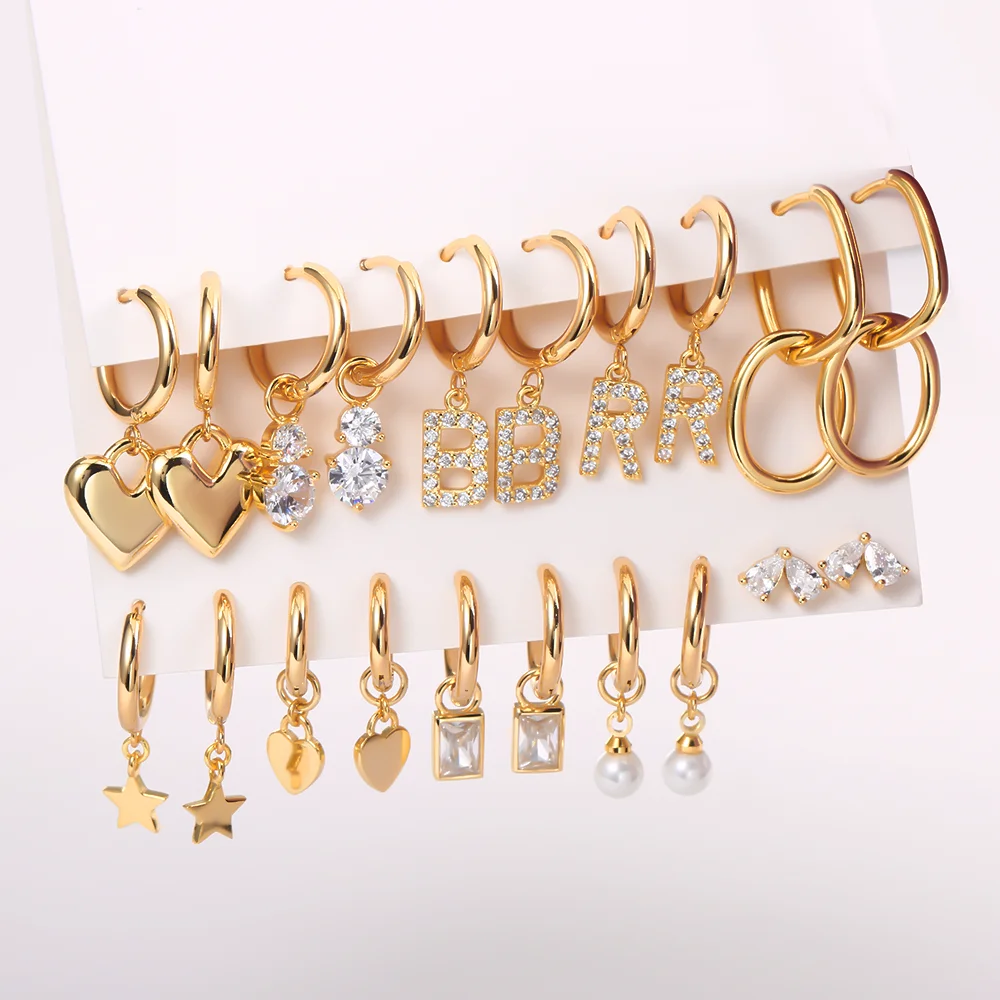 Custom geometric silver gold plated earrings stainless steel jewelry heart star stud hoop huggie freshwater pearl drop earring