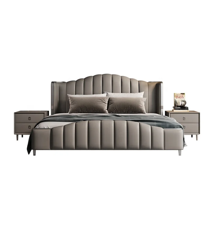 Home bedroom leather king size bed, master bedroom cushioned bed, double king size metal bed