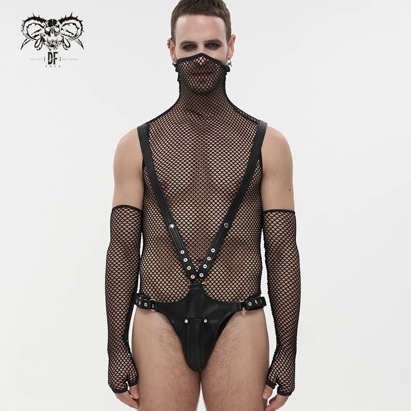 AS123 original design one piece metal decoration adjustable loop black fetish men sex leather body harness