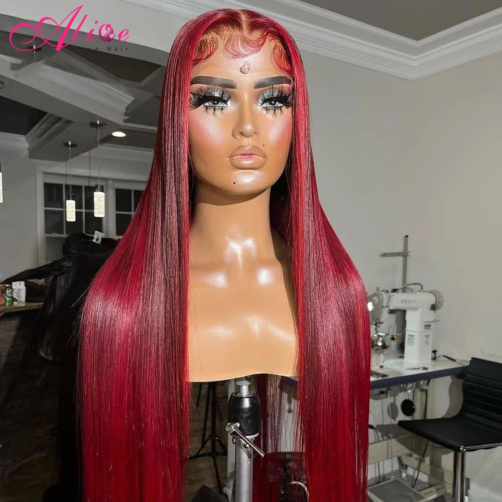 30 Inch 99j Burgundy Lace Front Wig Bone Straight Human Hair Wigs For Women Pre Plucked Colored Hd Transparent Lace Frontal Wig