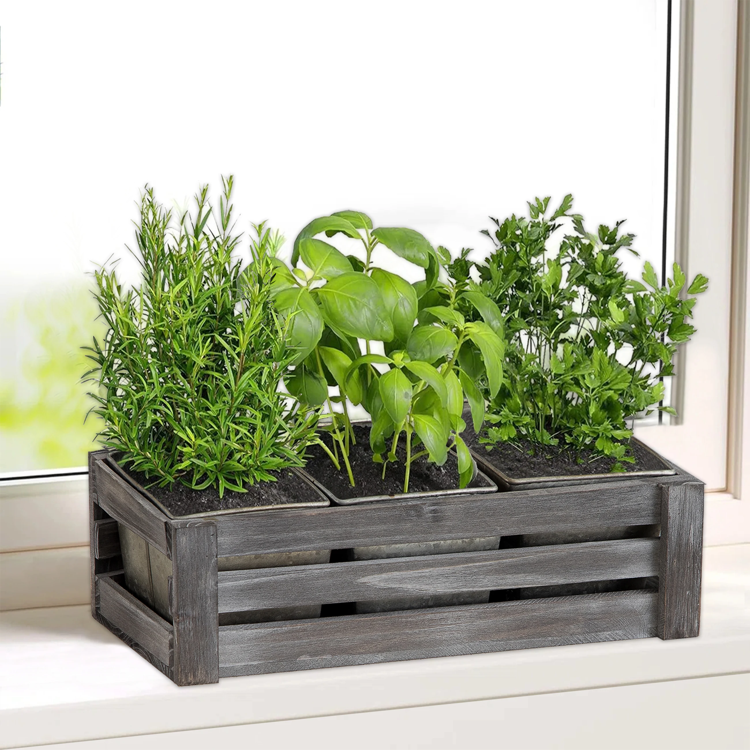 Decorative Handmade Garden Flower Pots Rustic Galvanized Sheet & Wood Garden Planter With Wood Polish Finishing Square Shape