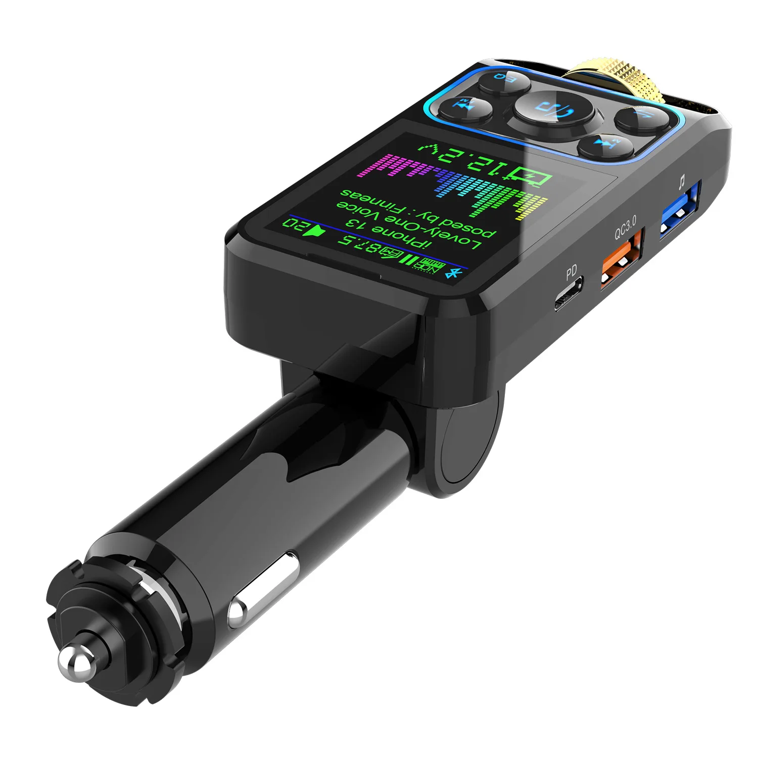 Colorful Light Wireless Handsfree Car Kit Fm Modulator Transmitter Large Screen Fm Transmitter Aux Mp3 Player USB QC3.0 PD3.0