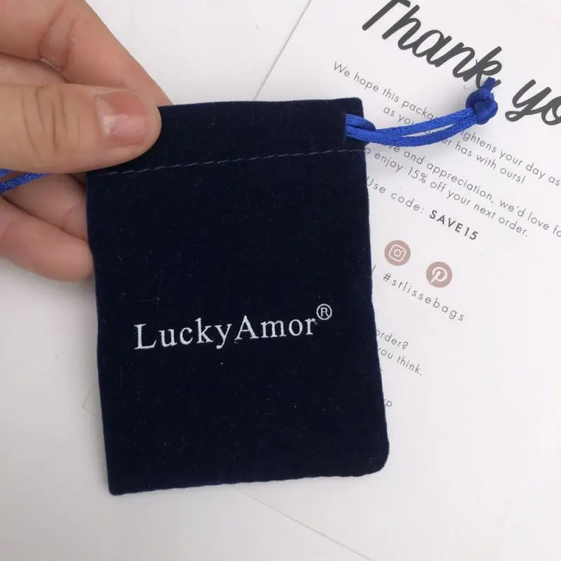 Custom private Logo Printed cotton linen Velvet Fabric Jewelry Pouches Small Drawstring Storage Packing Bag