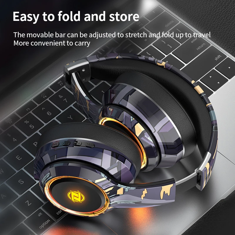 Custom Earphones TF Headphones LED Lights Wireless Headsets Custom Logo Hands Free Headset for Mobile Gaming In-ear Headphones